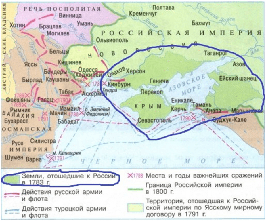 Присоединение крыма к российской империи карта