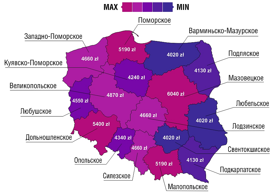 Зарплата в польше. Карта Польши 2021. Воеводства Польши. Средние зарплаты в Польше по воеводствам. Карта Польши с регионами.