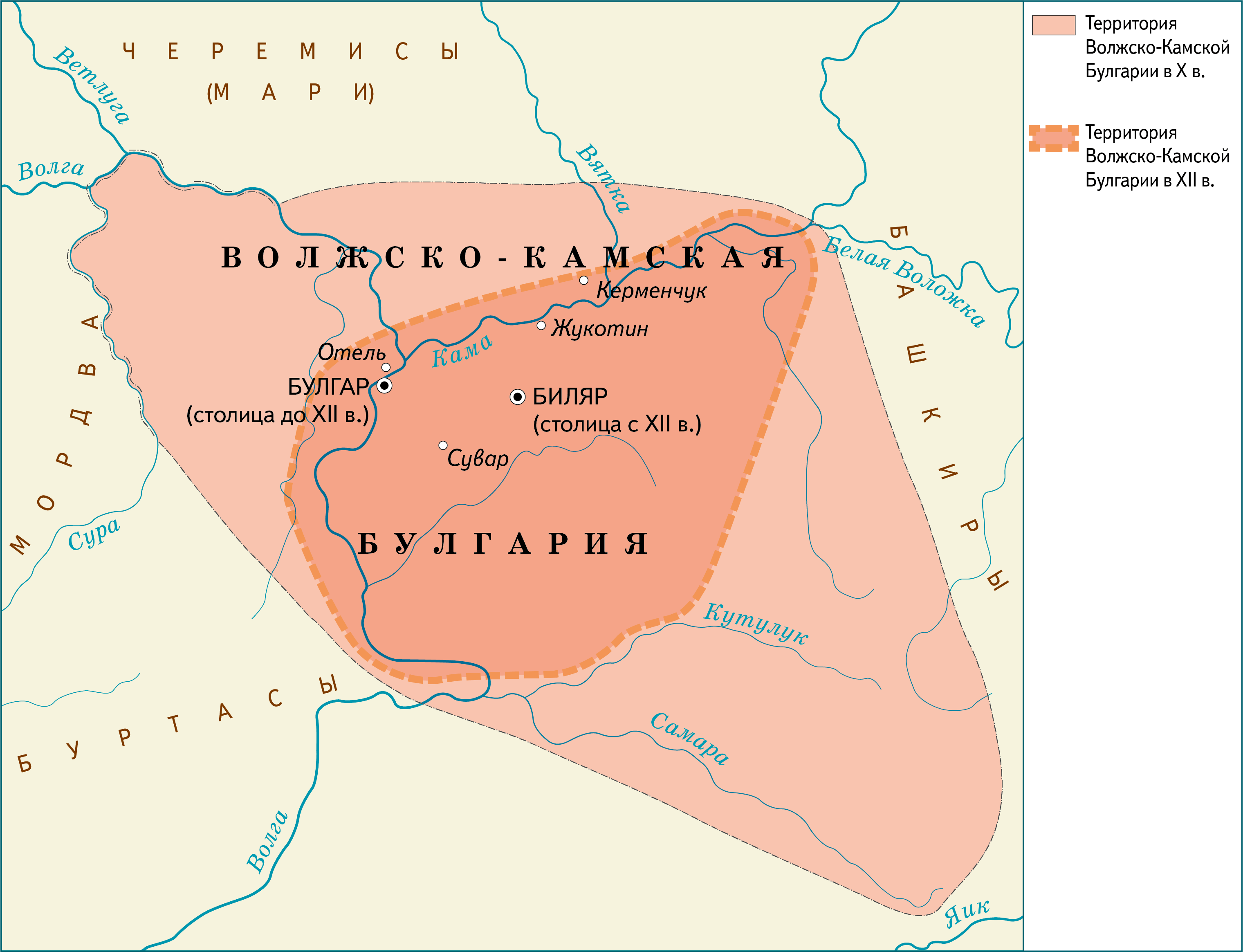 Карта волжской булгарии с городами