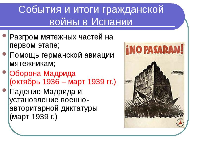 Дайте характеристику гражданской войны 1936 1939 в испании по примерному плану политическое развитие