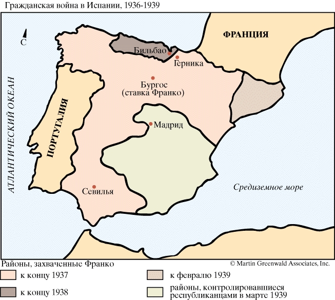 Карта гражданской войны в испании 1936 1939