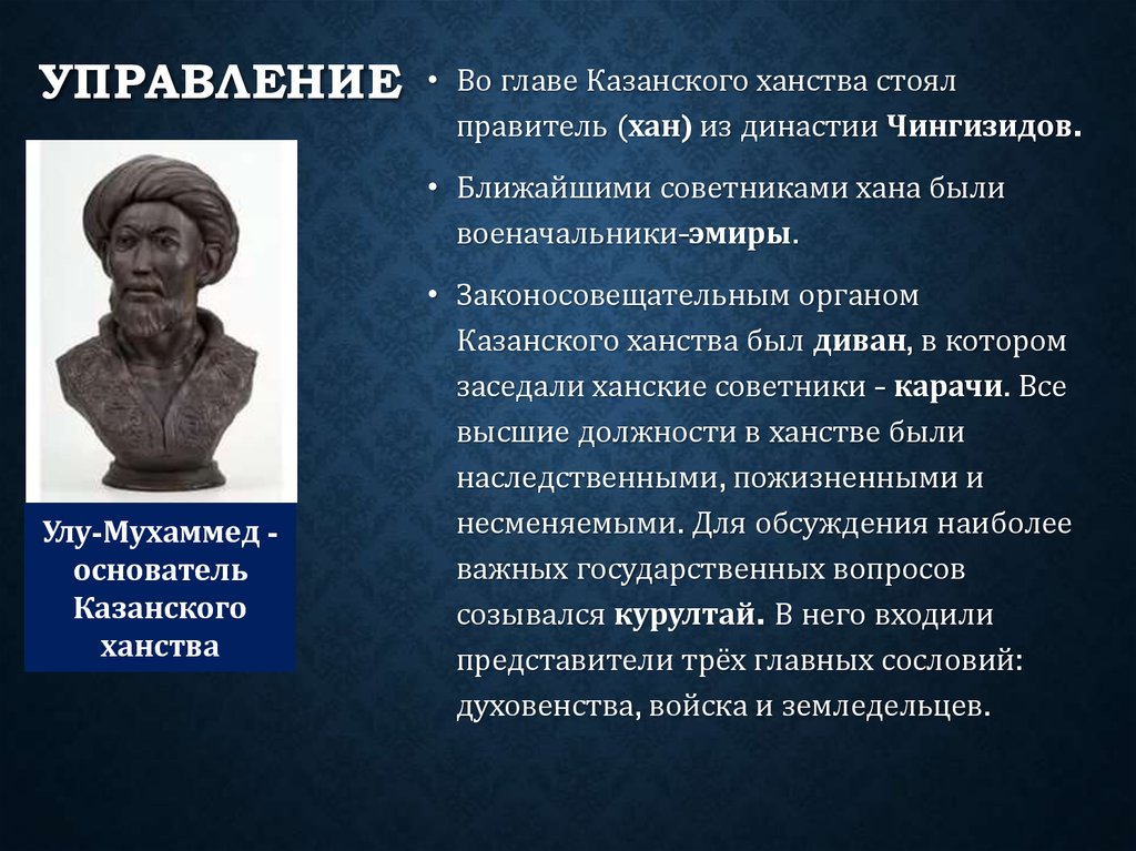 Таблица астраханское сибирское казанское крымское ханство. Улу Мухаммед основатель Казанского ханства. Казанское ханство Улу Мухаммед. Улу Мухаммед Золотая Орда. Управление Казанского ханства.